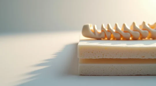 Vue en coupe d'une colonne vertébrale parfaitement alignée sur un matelas ergonomique moderne